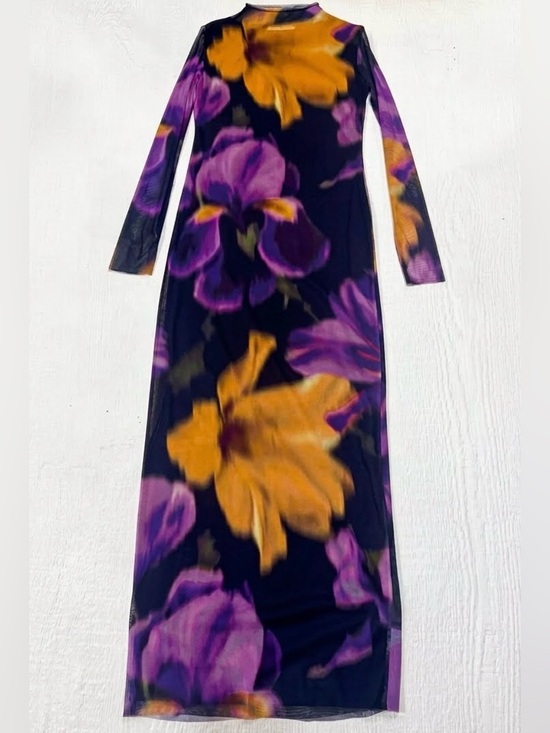 Mango Dresses & Skirts - Mango Black Maxi Dress Floral High Neck Bodycon Dress